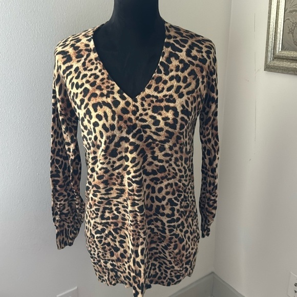 Chico’s Cotton - Cashmere-Blend‎ Animal-Print Tunic Sweater Sz 0 - Picture 3 of 10